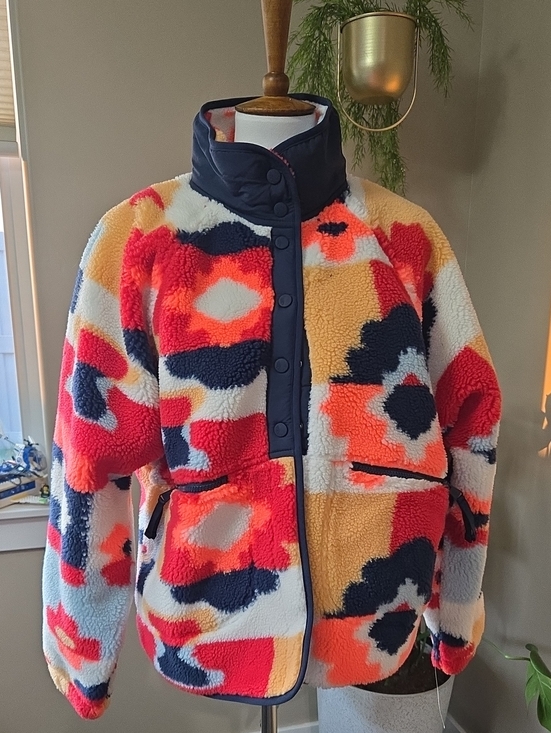 FP Movement by Free People Jackets & Blazers - FP Movement by Free People Multicolor Sherpa Jacket with Navy Trim